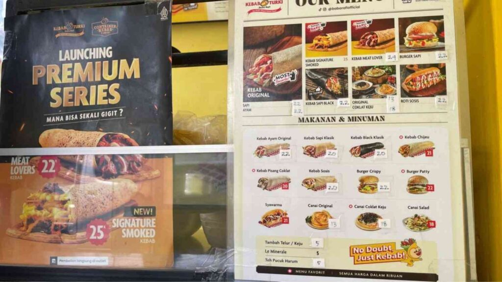 harga menu di outlet langsung kebab turki baba rafi