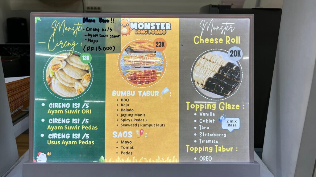 varian saus dan menu lainya.