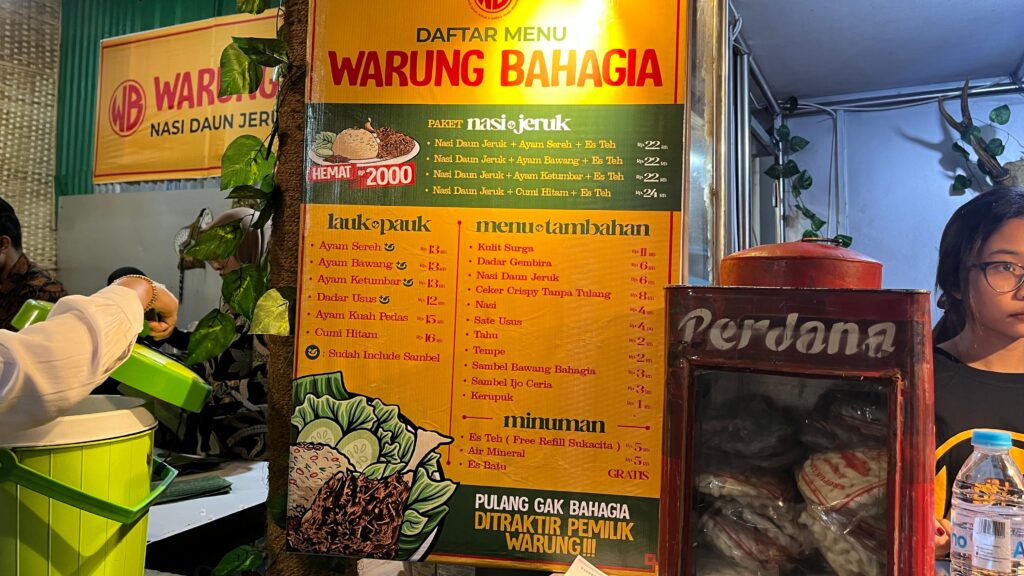 warung bahagia adalah warung nasi daun jeruk dan ayam sereh